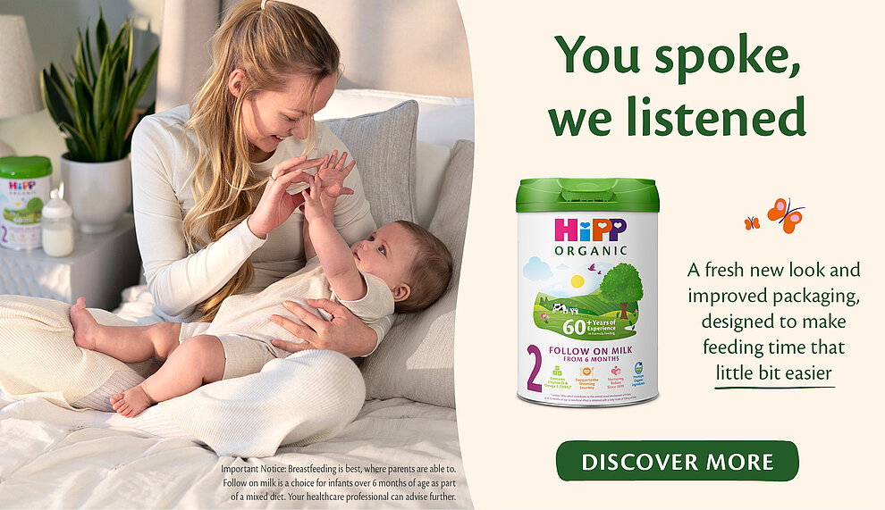 Women formula feeding her baby with HiPP Follow On Milk